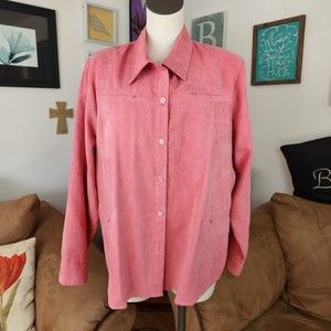 Lanalee Faux Suede Dusty Rose Button Front Blouse Top Size 18